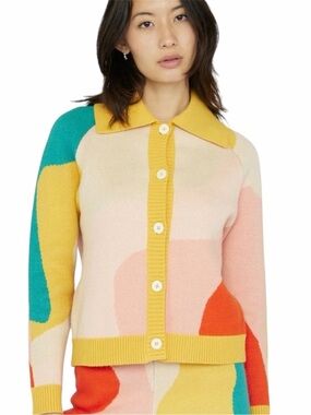 YITAI New Wave Abstract Colorblock Cardigan Sweater XS